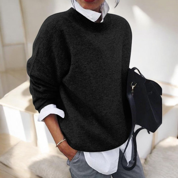 Harlow | Women's Oversized Crew Neck Jumper - Black - Image 1