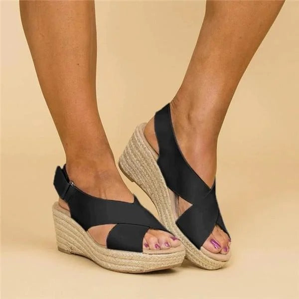Carmen | Women's Cross Strap Espadrille Wedge Sandals Open Toe