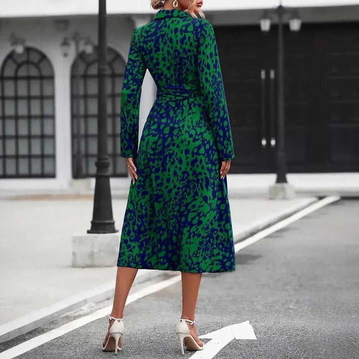 Vivienne | Women's Printed Button Down Midi Dress Waist Tie