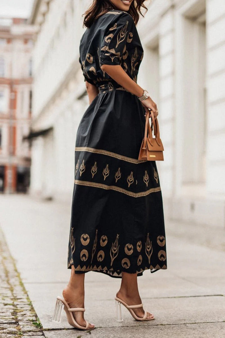Ines | Women's Embroidered Short Sleeve Belted Midi Dress