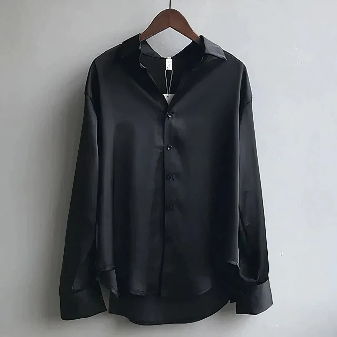 Luna | Women's Satin Long Sleeve Button Down Shirt Blouse