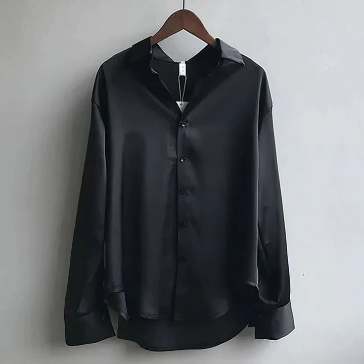 Luna | Women's Satin Long Sleeve Button Down Shirt Blouse