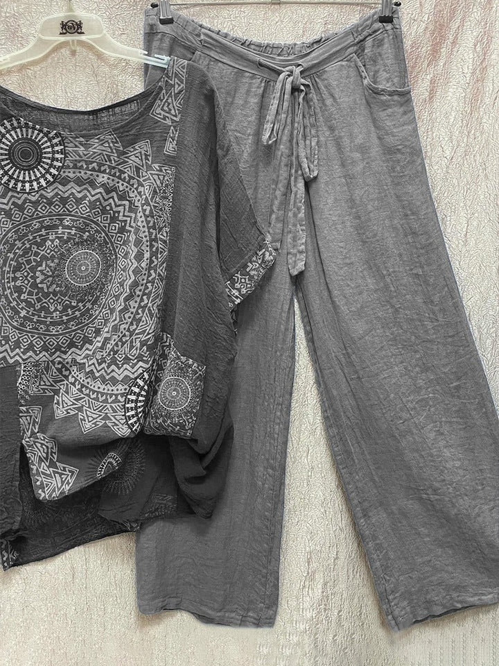 Zara | Women's Mandala Print Short Sleeve Wide Leg Trouser Set