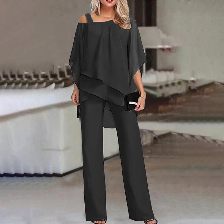 Reese | Women's Cold Shoulder Chiffon Overlay Wide Leg Jumpsuit Set
