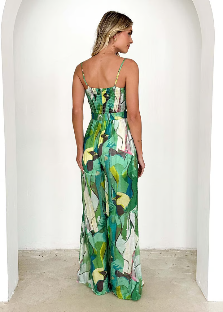 Annalise | Chic Printed Suspender Strap Long Dress