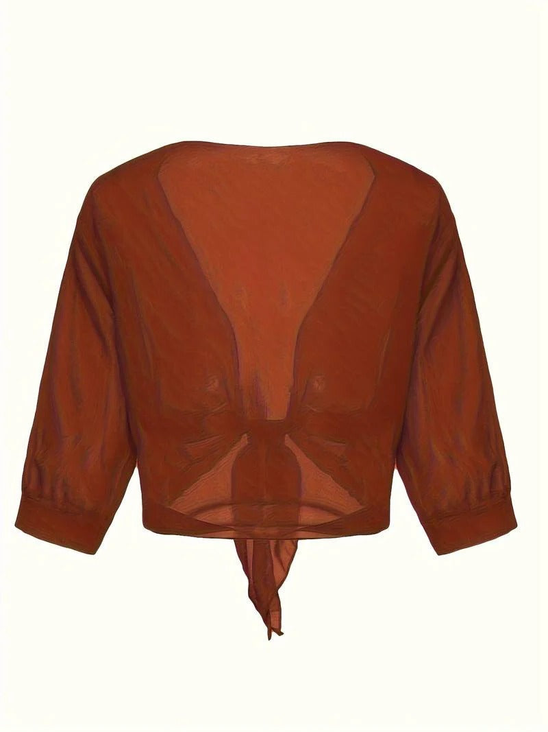 Dahlia | Women's Sheer Chiffon Tie Front Crop Cardigan Top
