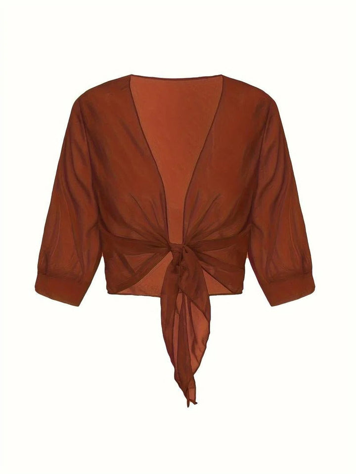 Dahlia | Women's Sheer Chiffon Tie Front Crop Cardigan Top