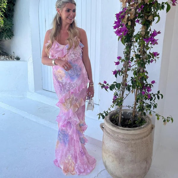 Mila | Women's Floral Ruffle Spaghetti Strap Maxi Dress Summer