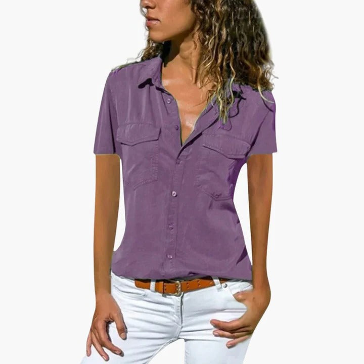 Mila | Women's Short Sleeve Button Down Shirt Chest Pocket Top
