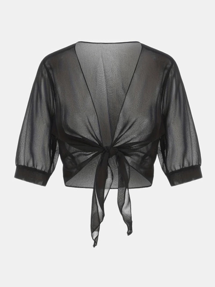 Dahlia | Women's Sheer Chiffon Tie Front Crop Cardigan Top