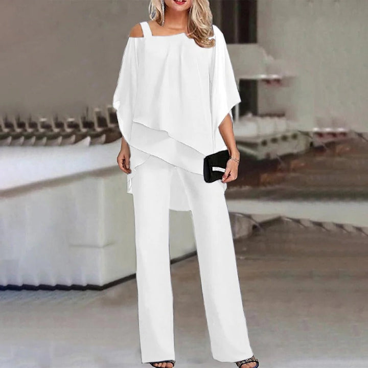 Reese | Women's Cold Shoulder Chiffon Overlay Wide Leg Jumpsuit Set