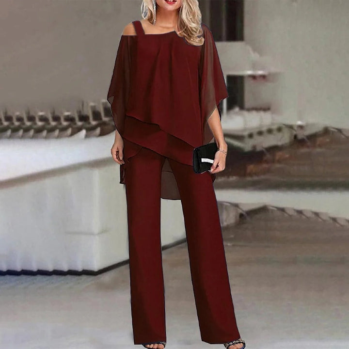 Reese | Women's Cold Shoulder Chiffon Overlay Wide Leg Jumpsuit Set
