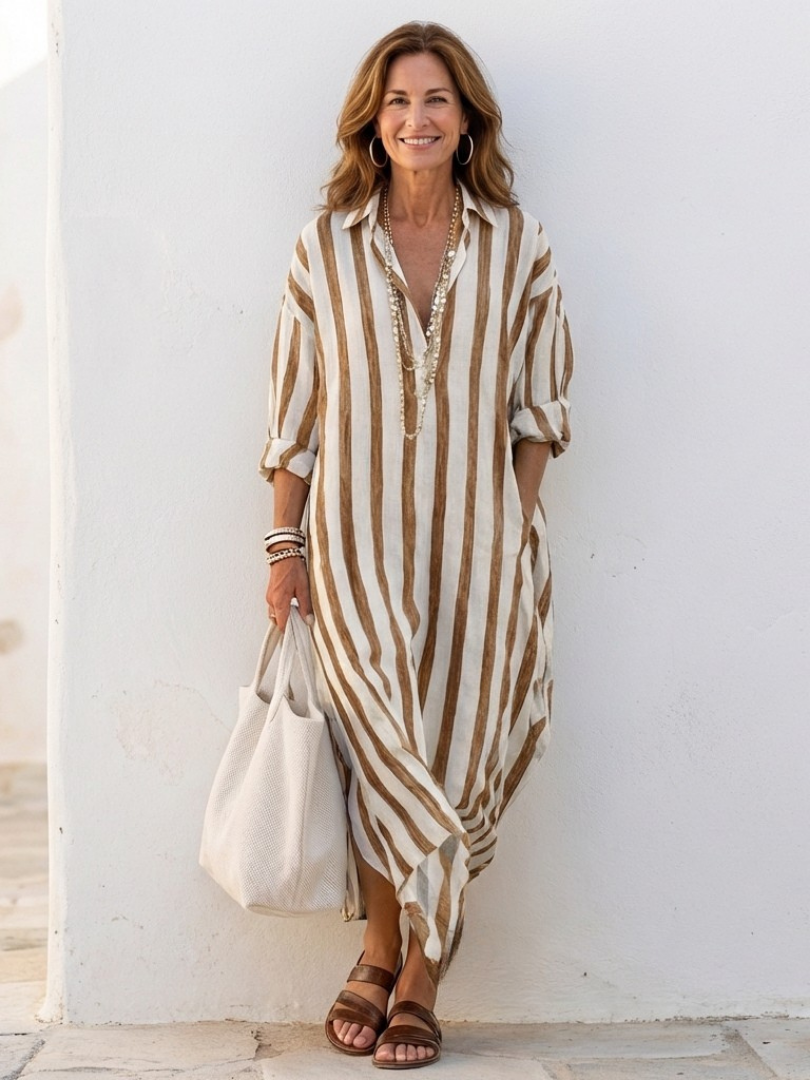 Imara | Women's Striped Midi Shirt Dress - Striped - Image 7