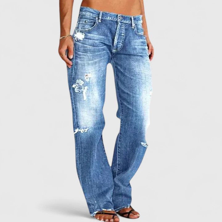 Dixie | Women's Low Rise Flare Jeans Distressed Wide Leg Denim Pants