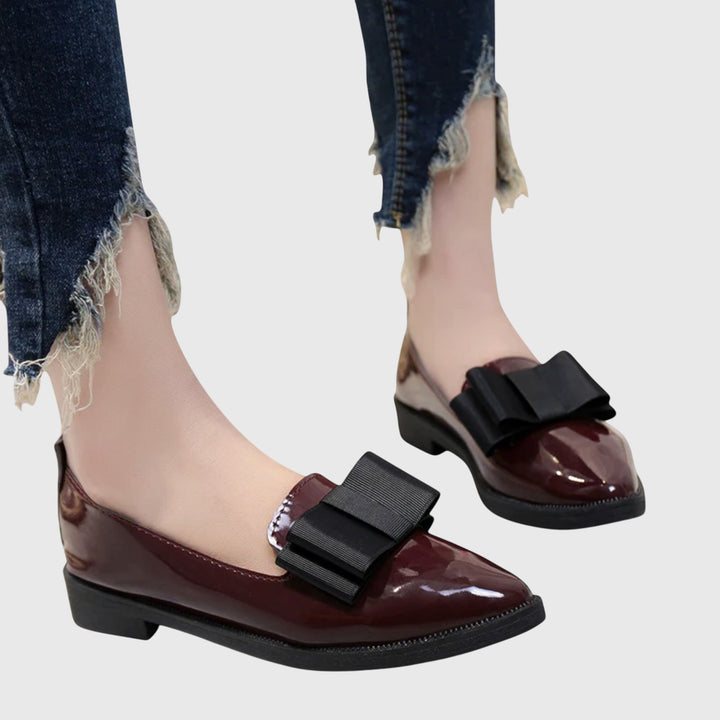 Imogen | Women's Bow Pointed Loafers - Burgundy - Image 4