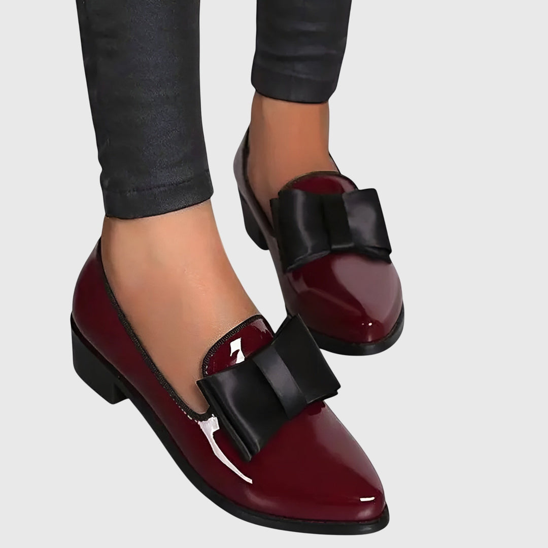 Imogen | Women's Bow Pointed Loafers - Burgundy - Image 9