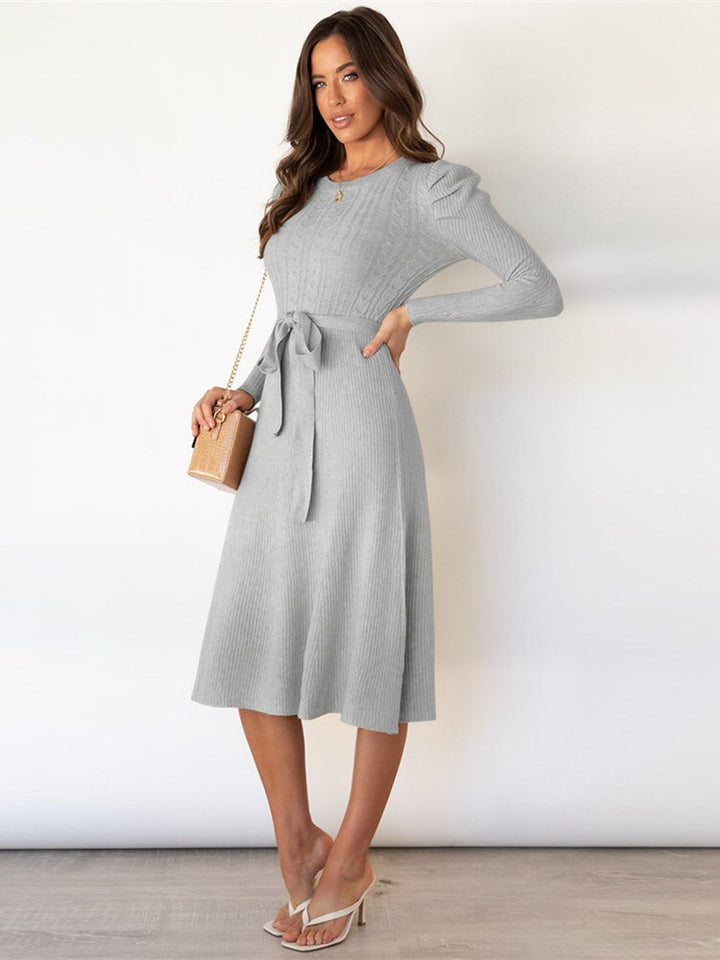 Imogen | Women's Long Sleeve Belted Midi Dress - Beige - Image 2