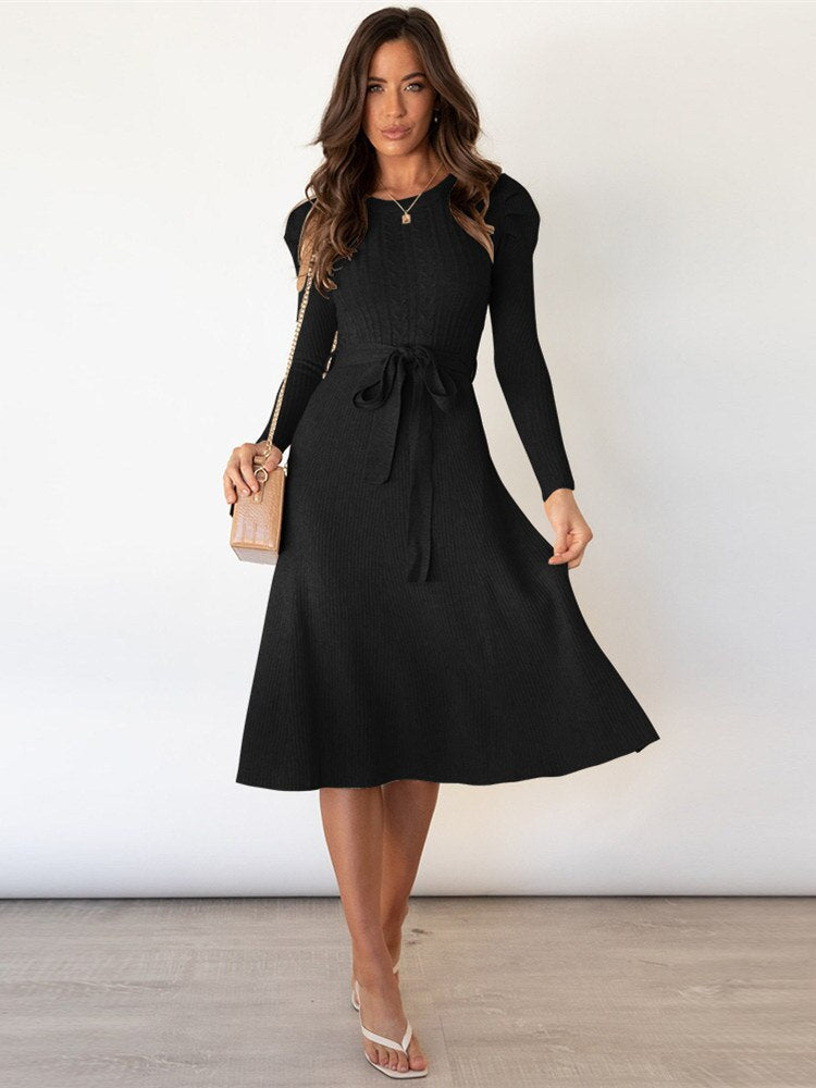 Imogen | Women's Long Sleeve Belted Midi Dress - Beige - Image 6