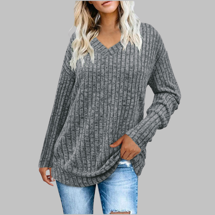 Indira | Women's V-Neck Long Sleeve Sweater - Blue - Image 10