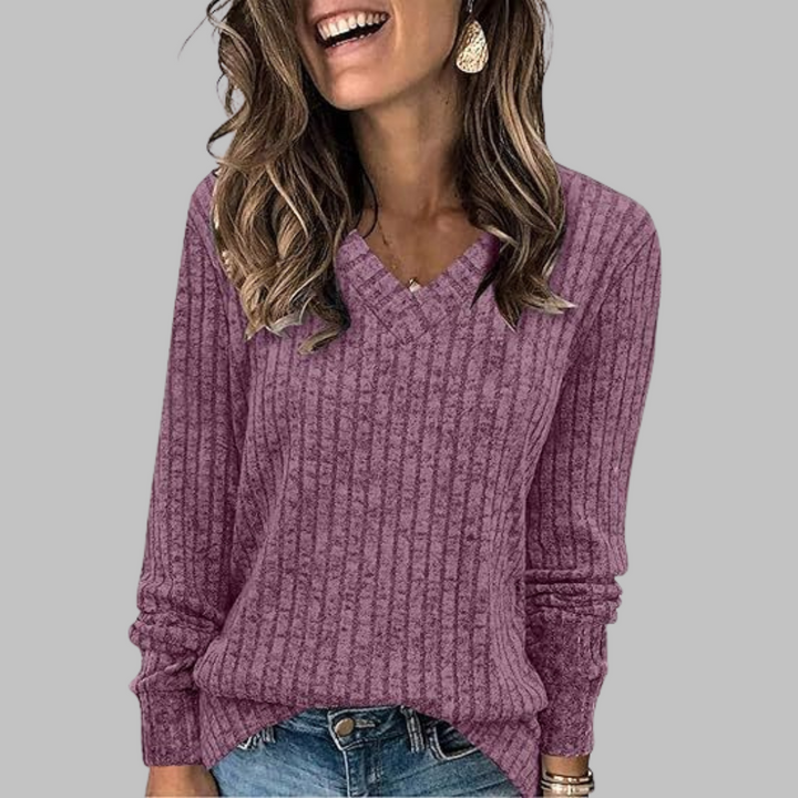 Indira | Women's V-Neck Long Sleeve Sweater - Blue - Image 12