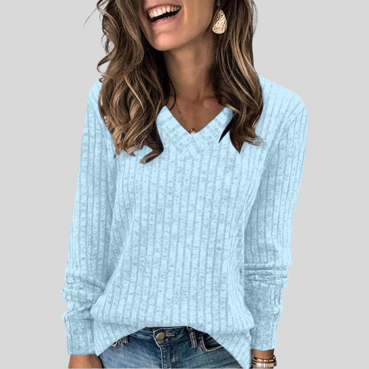 Indira | Women's V-Neck Long Sleeve Sweater - Blue - Image 13