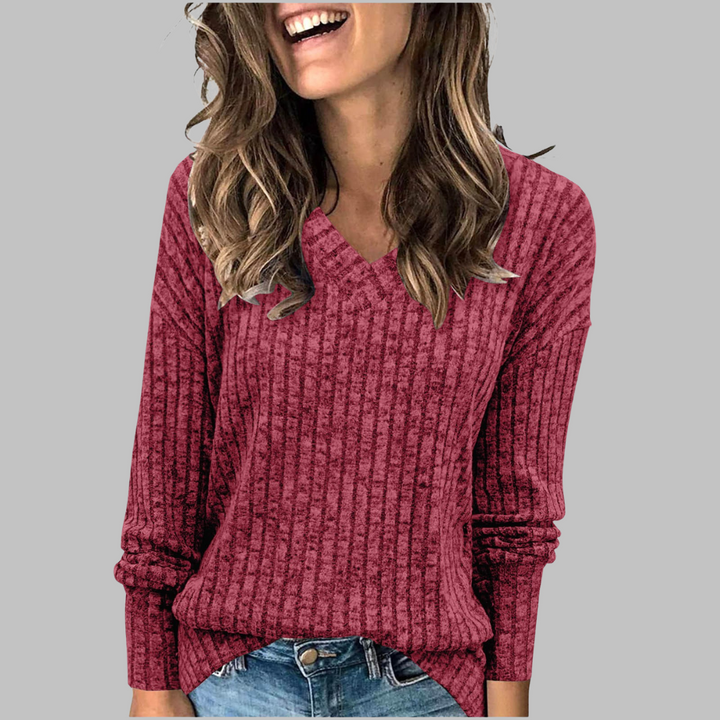 Indira | Women's V-Neck Long Sleeve Sweater - Blue - Image 5