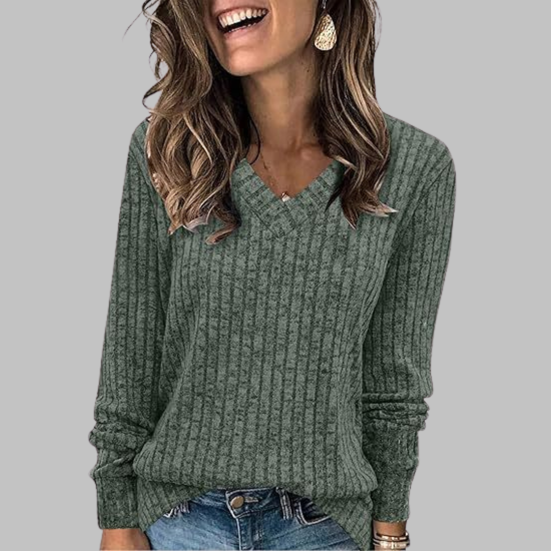 Indira | Women's V-Neck Long Sleeve Sweater - Blue - Image 7