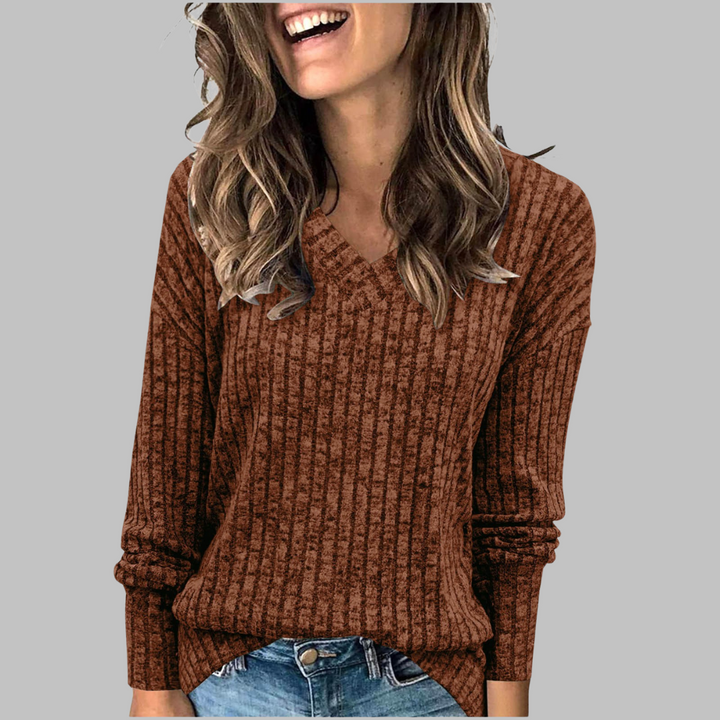 Indira | Women's V-Neck Long Sleeve Sweater - Blue - Image 9