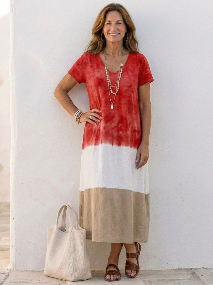 Iolanthe | Women's V Neck Colour Block Midi Dress - Image 3
