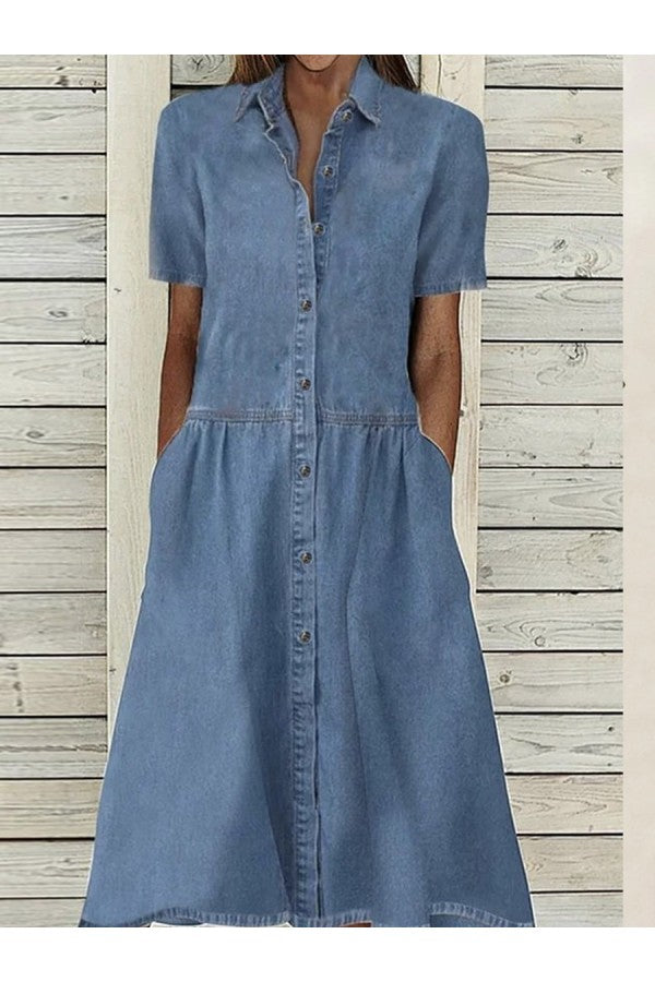 Ione | Women's Button Down Short Sleeve Shirt Dress - Light Blue - Image 1