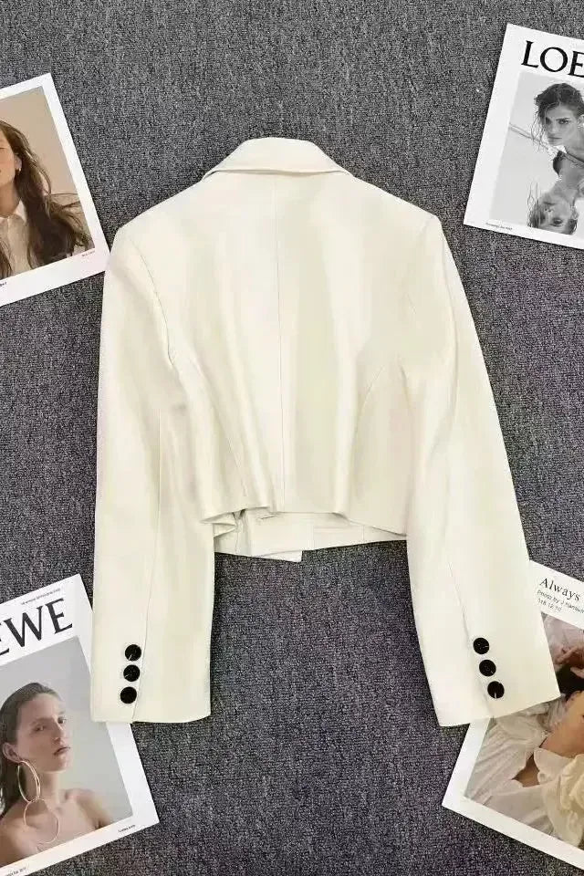 Ione | Women's Cropped Blazer with Notched Lapel - Champagne - Image 2
