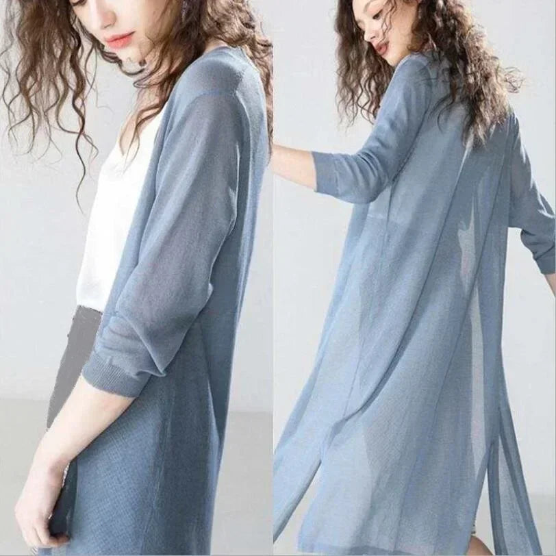 Iris | Women's Open Front Long Sleeve Cardigan - Grey - Image 4