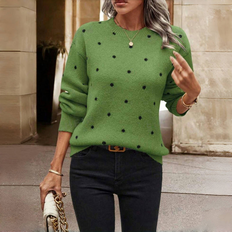 Iris | Women's Polka Dot Long Sleeve Pullover Sweater - Beige - Image 2