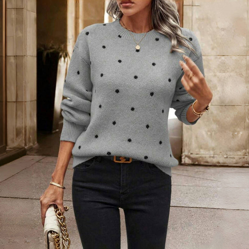 Iris | Women's Polka Dot Long Sleeve Pullover Sweater - Beige - Image 3