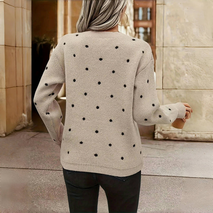 Iris | Women's Polka Dot Long Sleeve Pullover Sweater - Beige - Image 8