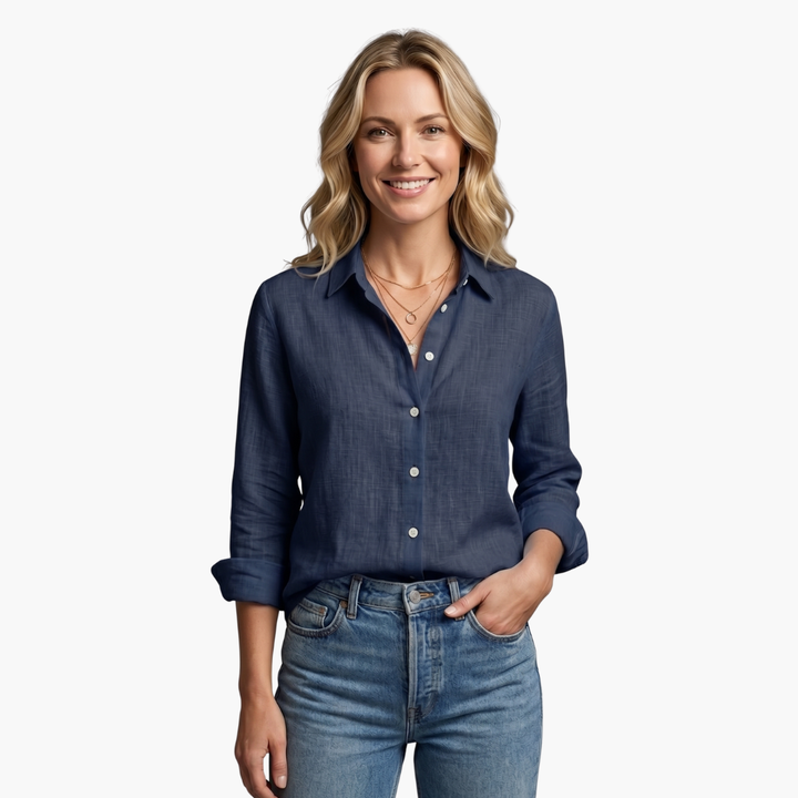 Isadora | Women's Button Up Long Sleeve Shirt - Light Blue - Image 10