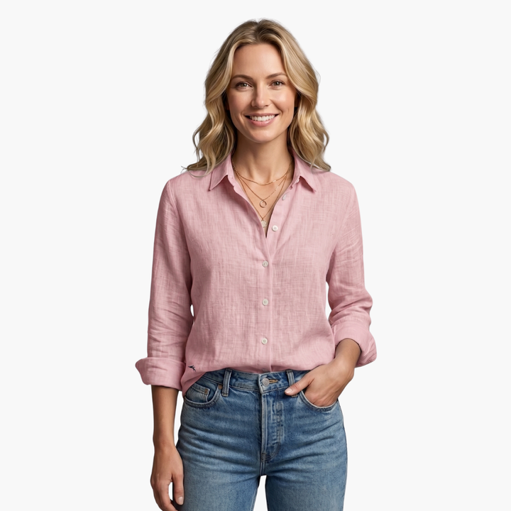 Isadora | Women's Button Up Long Sleeve Shirt - Light Blue - Image 12