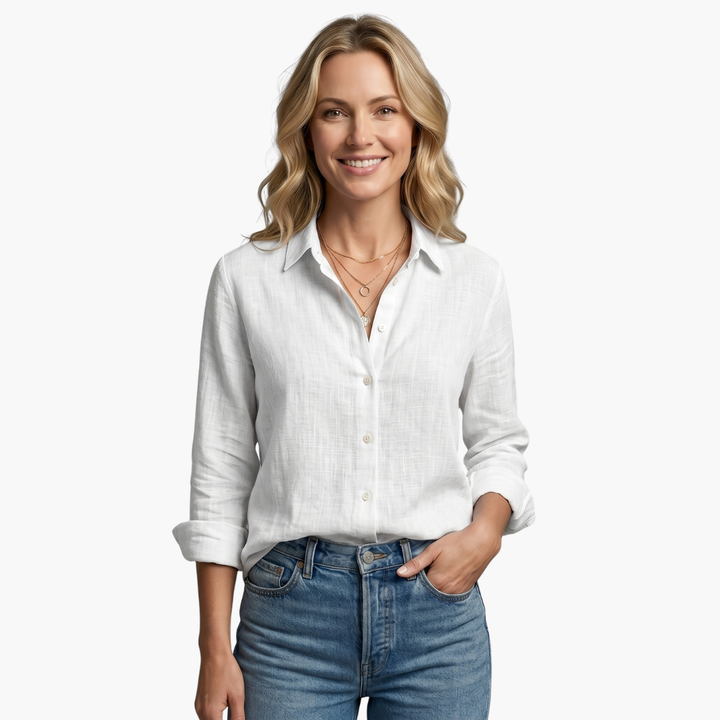 Isadora | Women's Button Up Long Sleeve Shirt - Light Blue - Image 14