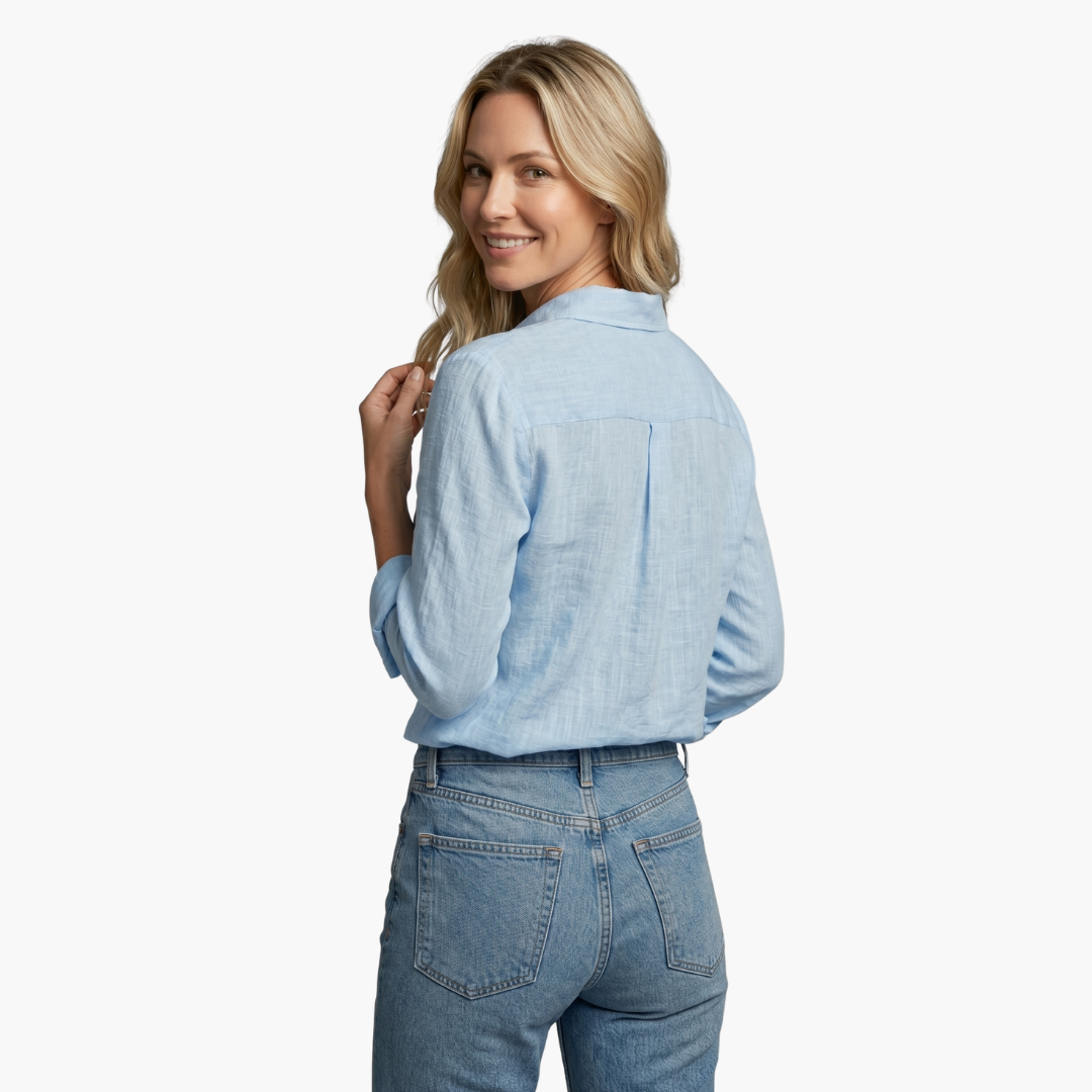 Isadora | Women's Button Up Long Sleeve Shirt - Light Blue - Image 4