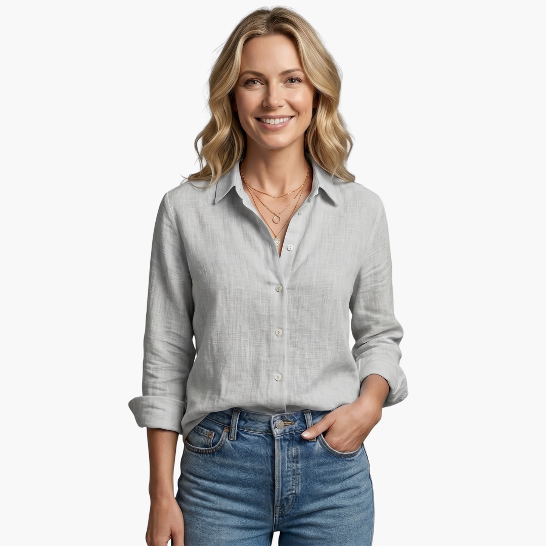 Isadora | Women's Button Up Long Sleeve Shirt - Light Blue - Image 6