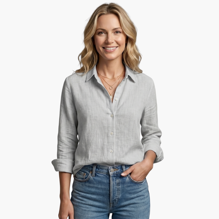 Isadora | Women's Button Up Long Sleeve Shirt - Light Blue - Image 6