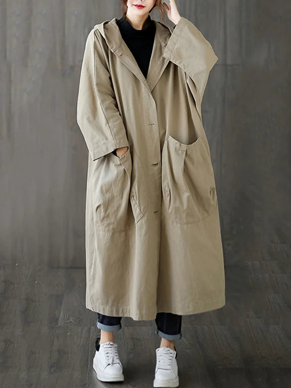 Isadora | Women's Hooded Long Coat - Khaki - Image 1