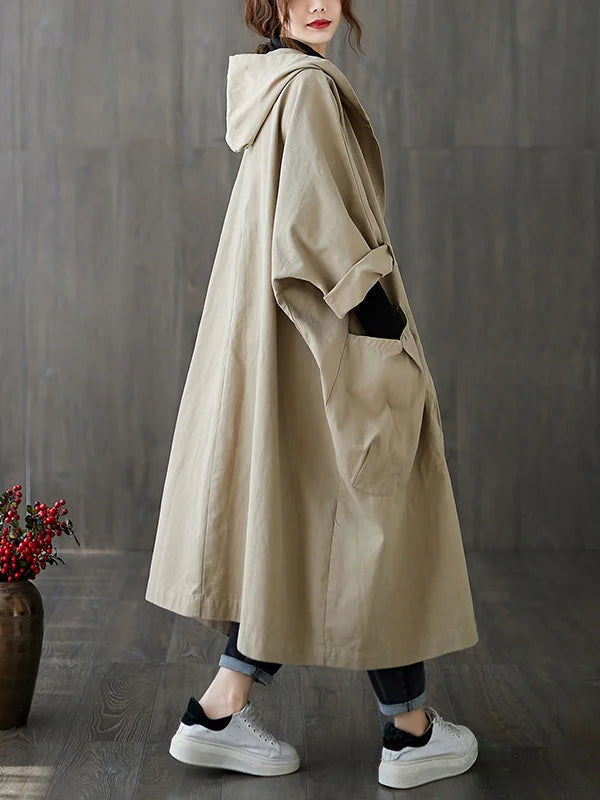 Isadora | Women's Hooded Long Coat - Khaki - Image 2