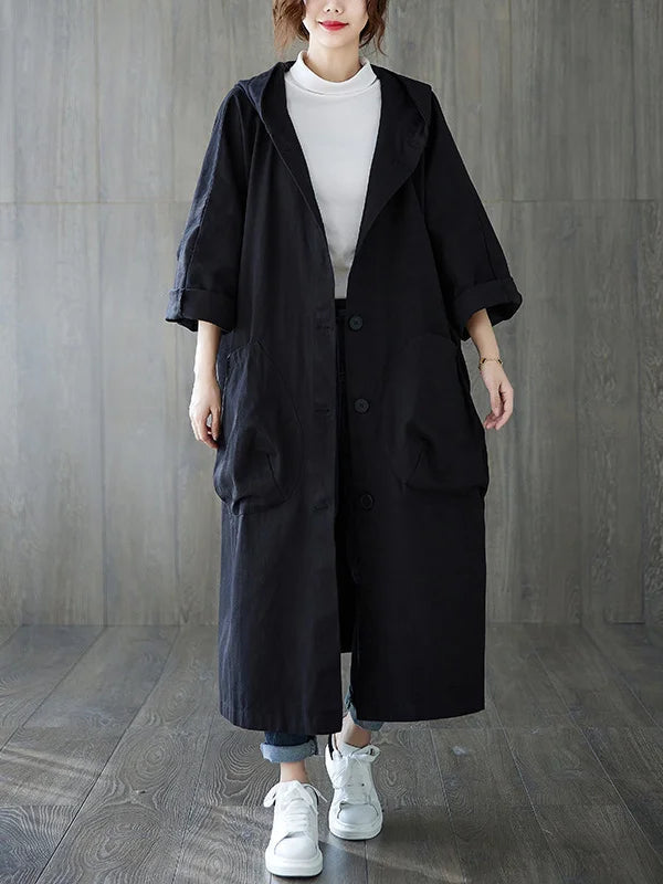 Isadora | Women's Hooded Long Coat - Khaki - Image 3