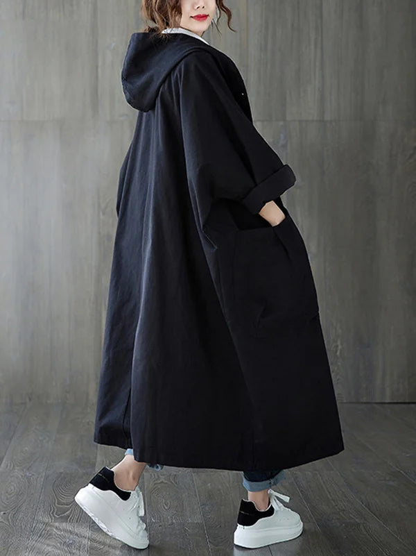 Isadora | Women's Hooded Long Coat - Khaki - Image 4