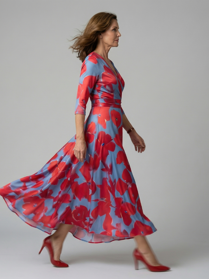 Isolde | Women's Wrap Midi Dress in Bold Floral Print - Image 1