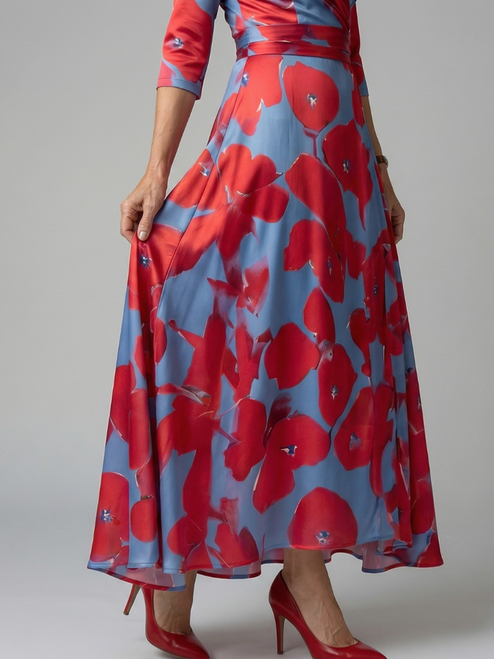 Isolde | Women's Wrap Midi Dress in Bold Floral Print - Image 2
