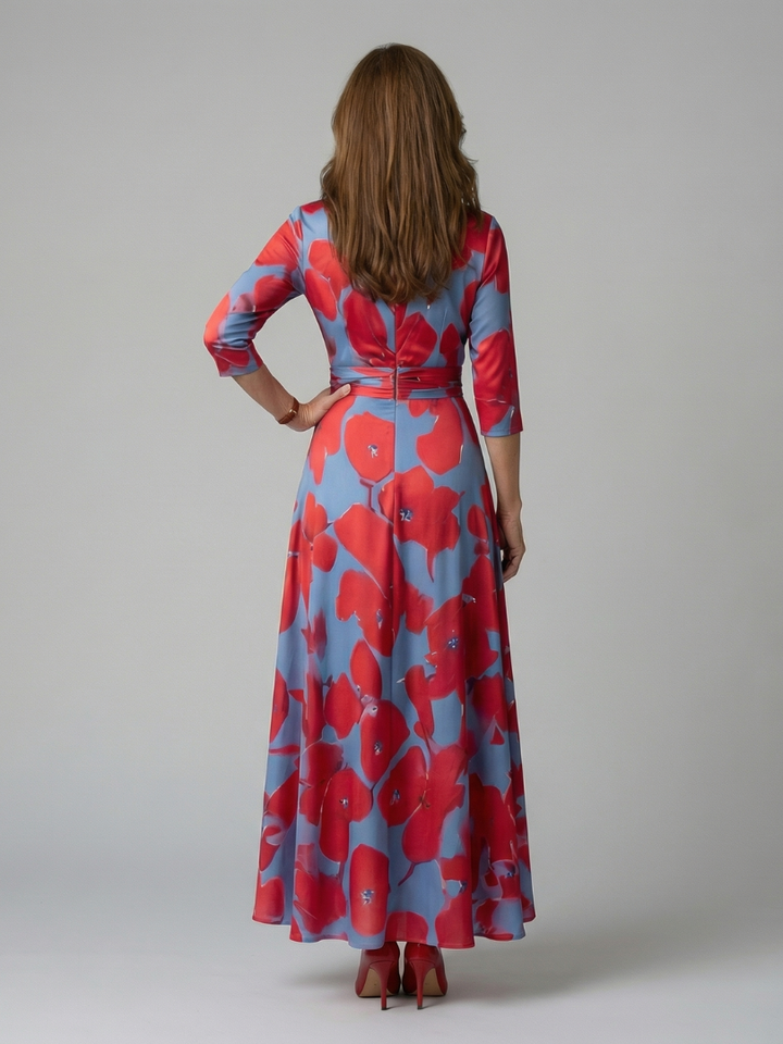 Isolde | Women's Wrap Midi Dress in Bold Floral Print - Image 3