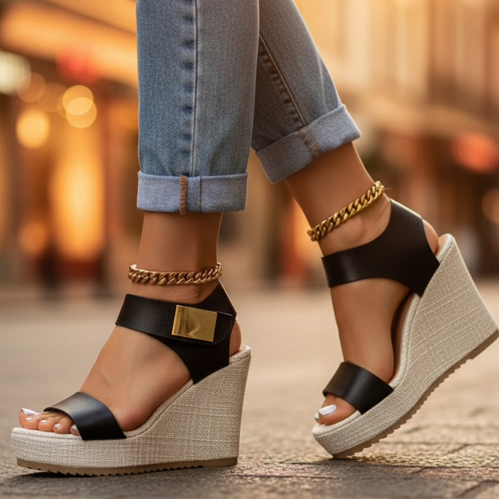 Jacinta | Women's Platform Wedge Sandals - Black - Image 3