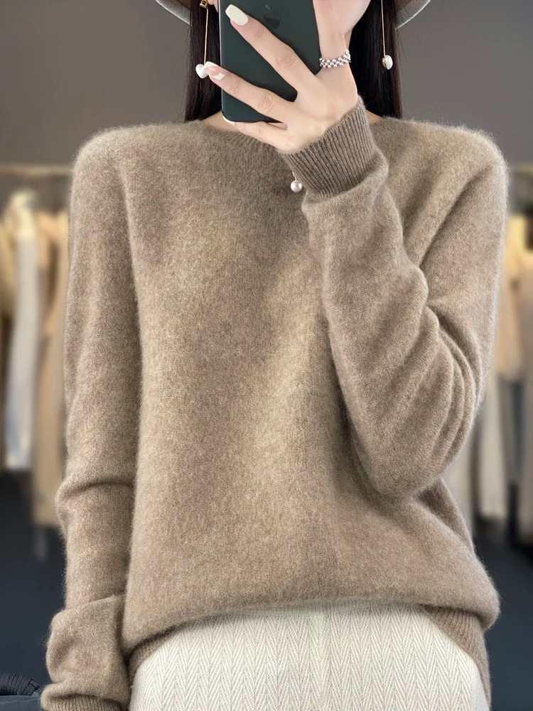 Jacinta | Women's Round Neck Long Sleeve Sweater - Beige - Image 1